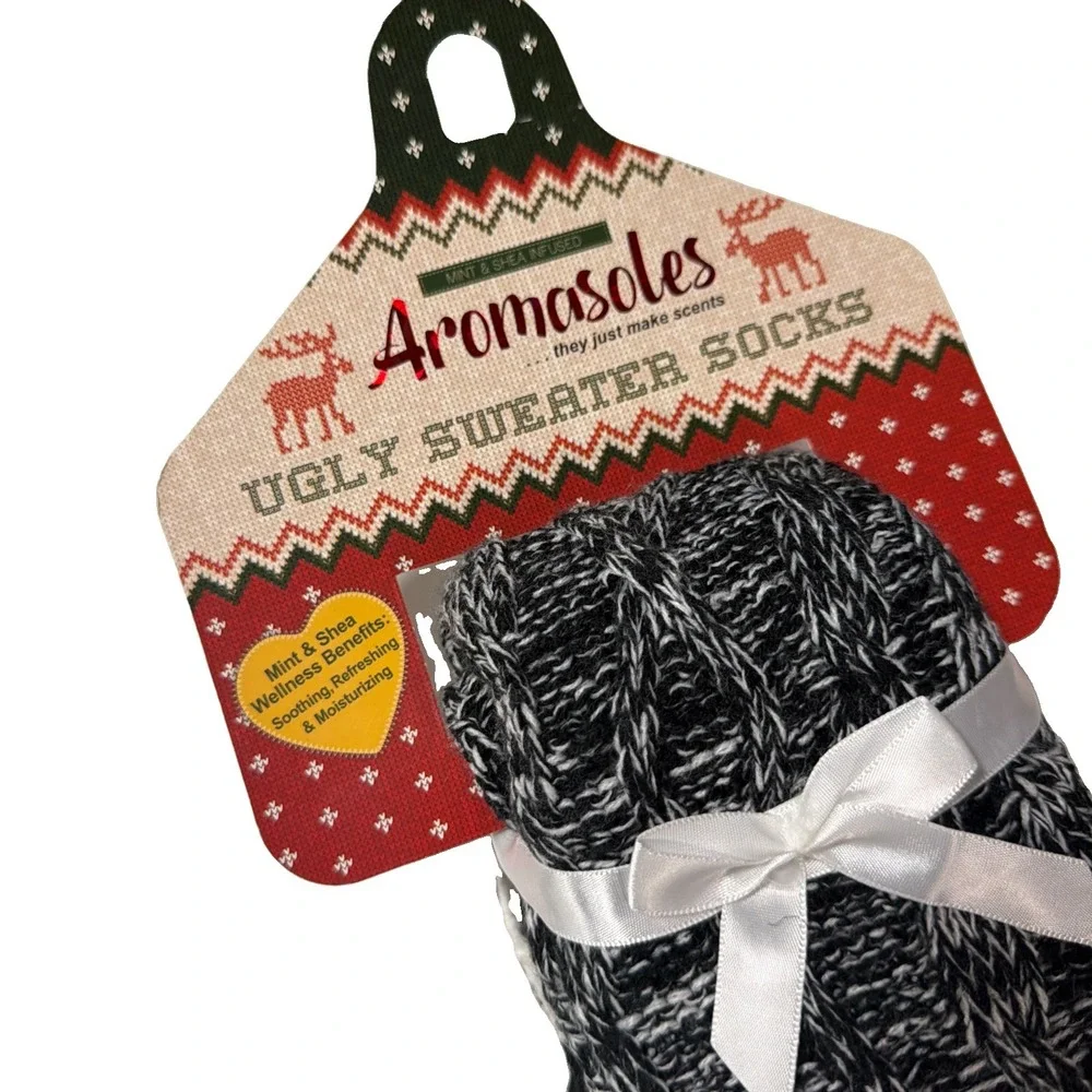Aromasoles Ugly Sweater Socks Mint Shea Oil Infused Snowman Winter Holiday Cozy